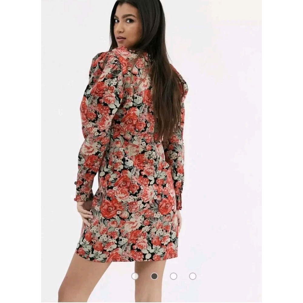 Free People Kapowski Floral Mini Dress Sz 8 Black Red Boho Romantic Cottagecore - Picture 4 of 16